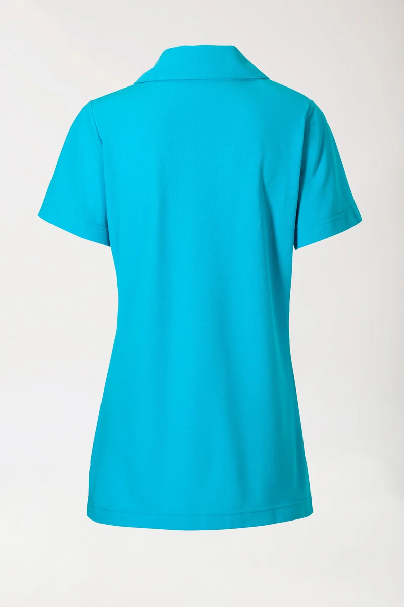 Piqué Longshirt Damen - mit Kragen türkis