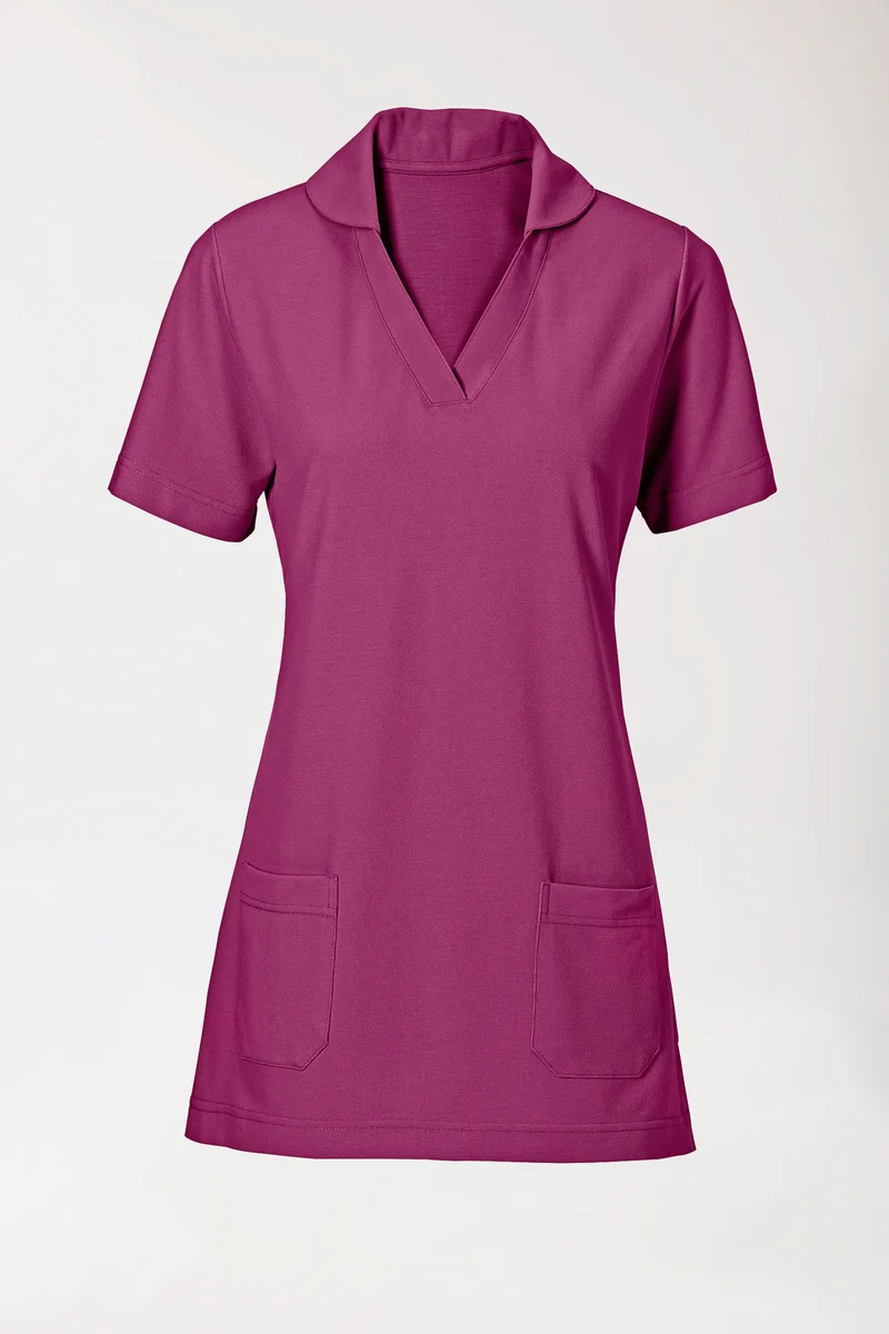 Piqué Longshirt Damen - mit Kragen berry