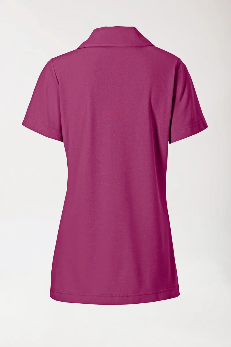 Piqué Longshirt Damen - mit Kragen berry