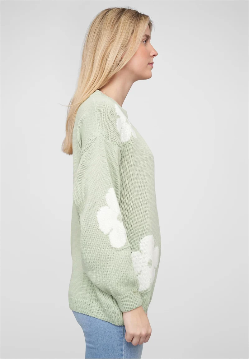 Cloud5ive Crewneck Knit Sweater with Flowers