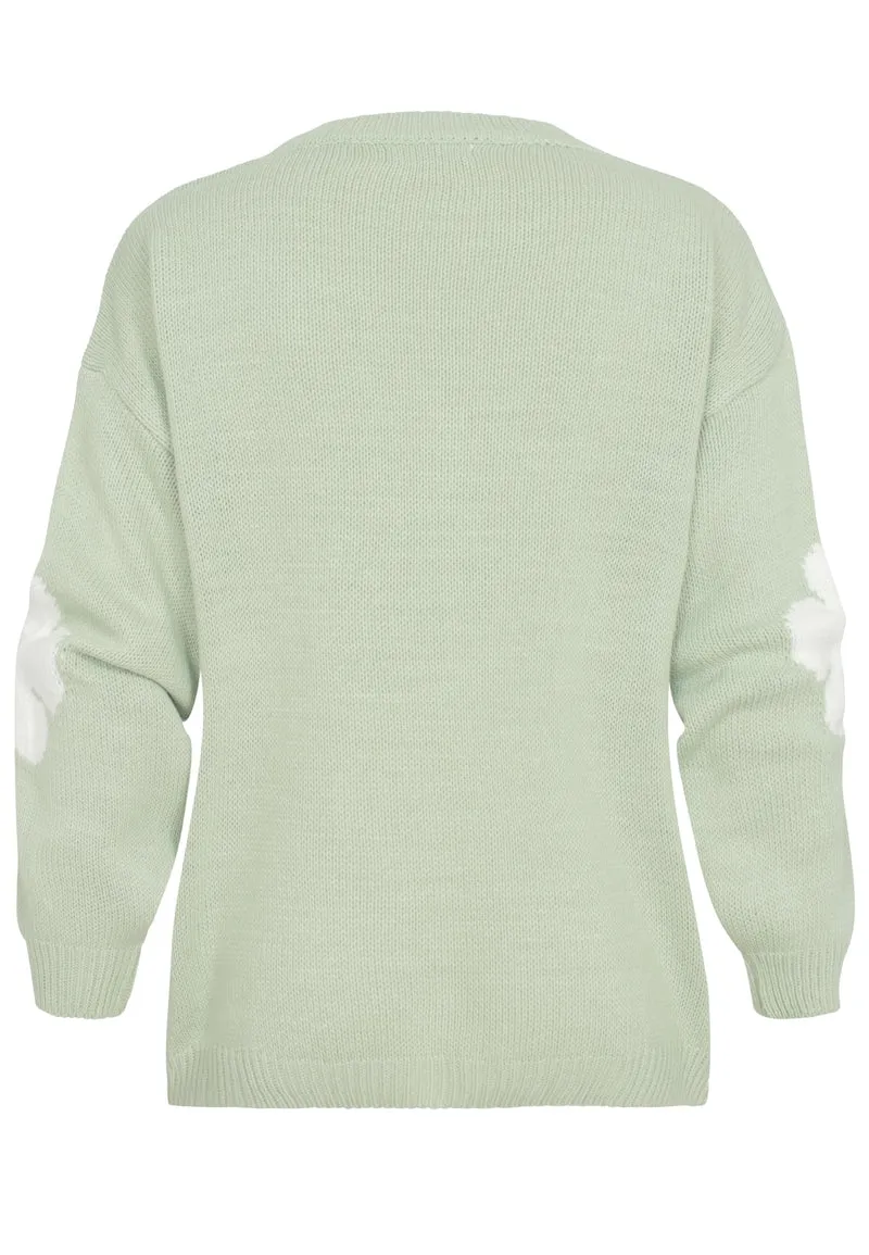 Cloud5ive Crewneck Knit Sweater with Flowers