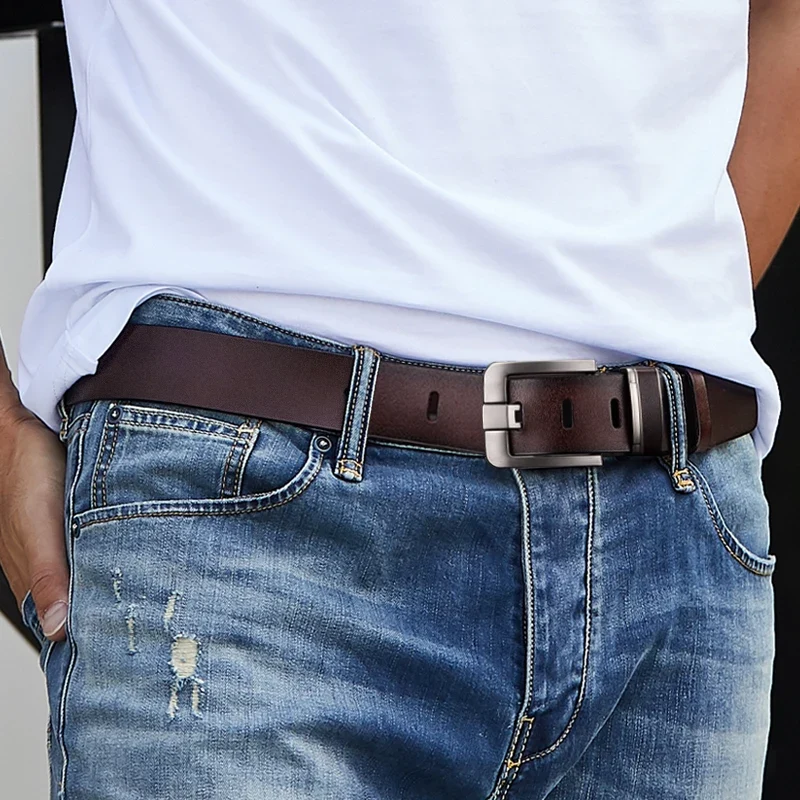 Fashion Jeansgürtel Herren Eckig Schnalle Echt Leder Gürtel Ledergürtel Schwarz