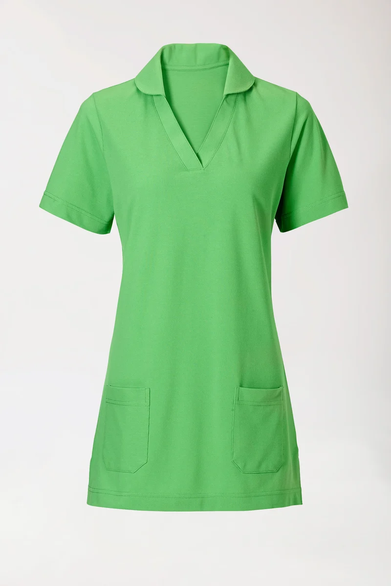 Piqué Longshirt Damen - mit Kragen apfelgrün