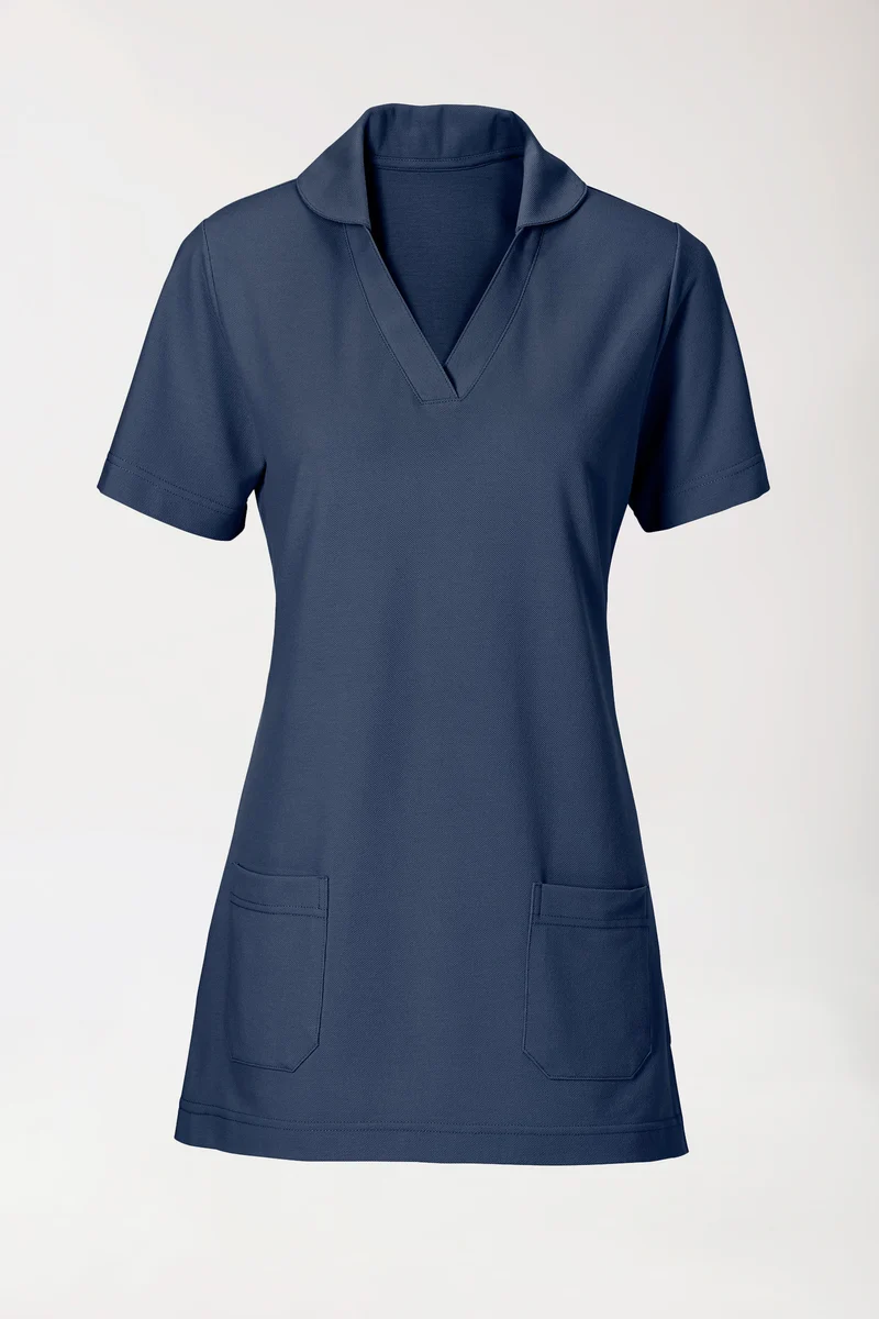 Piqué Longshirt Damen - mit Kragen navy