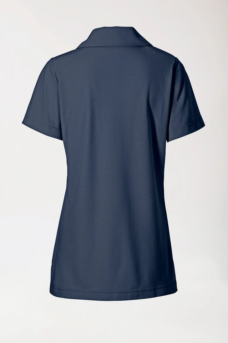 Piqué Longshirt Damen - mit Kragen navy