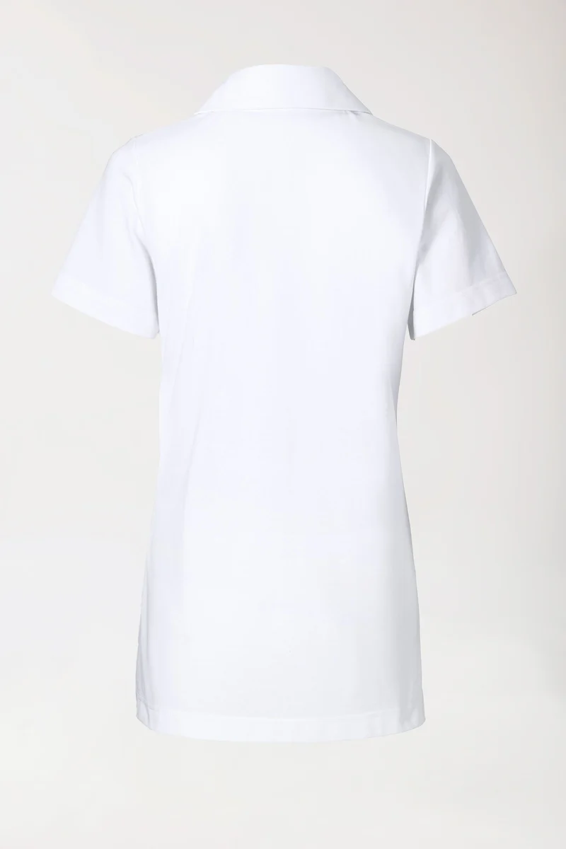 Piqué Longshirt Damen - mit Kragen weiß