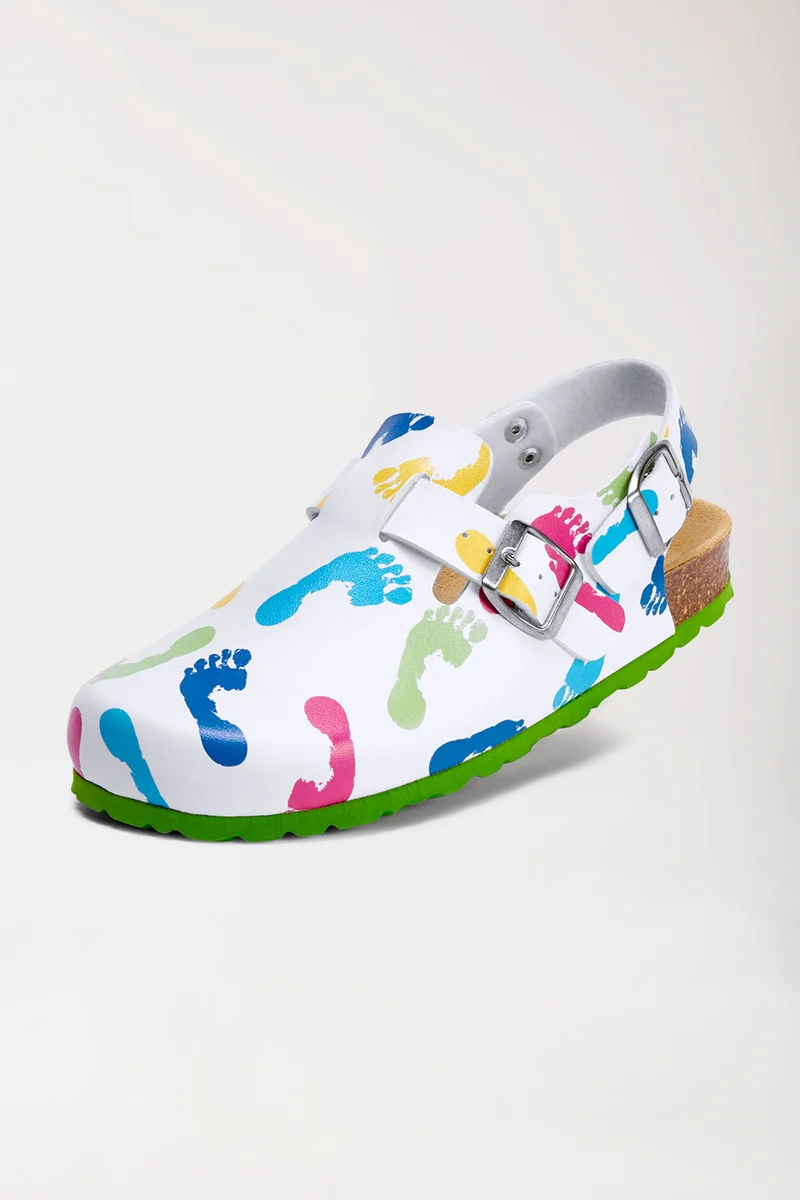 Damen Clog weiß/apfelgrün/bunt