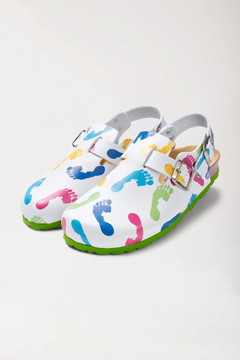 Damen Clog weiß/apfelgrün/bunt