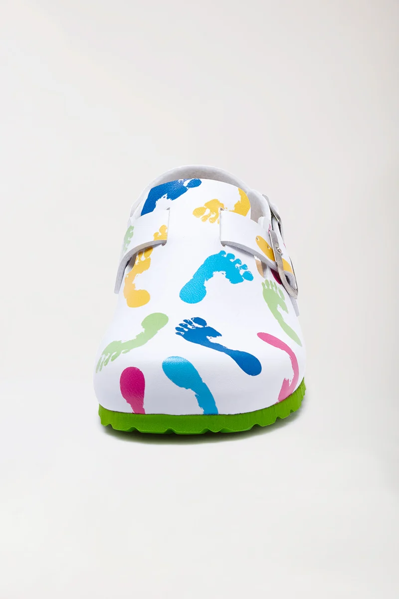 Damen Clog weiß/apfelgrün/bunt