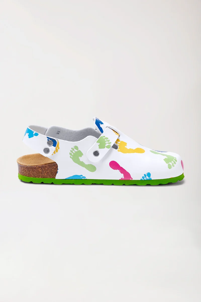 Damen Clog weiß/apfelgrün/bunt