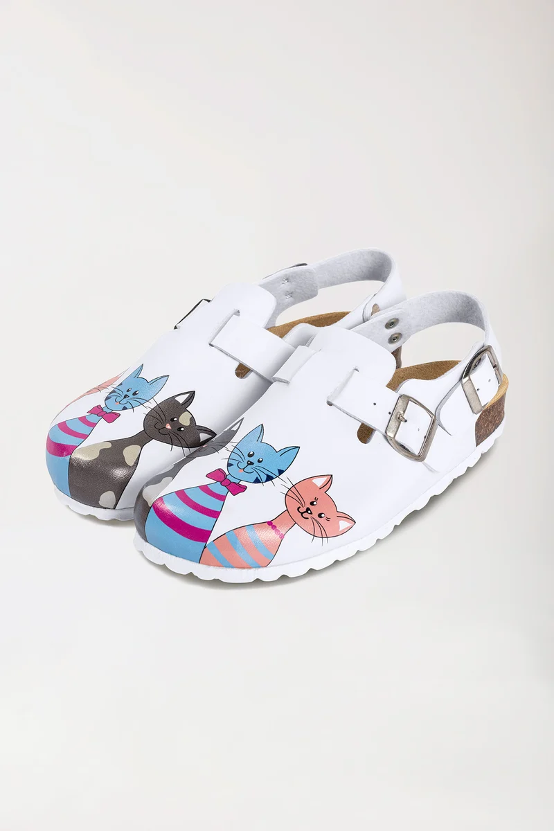 Damen Clog weiß/pfirsichrosa/blau