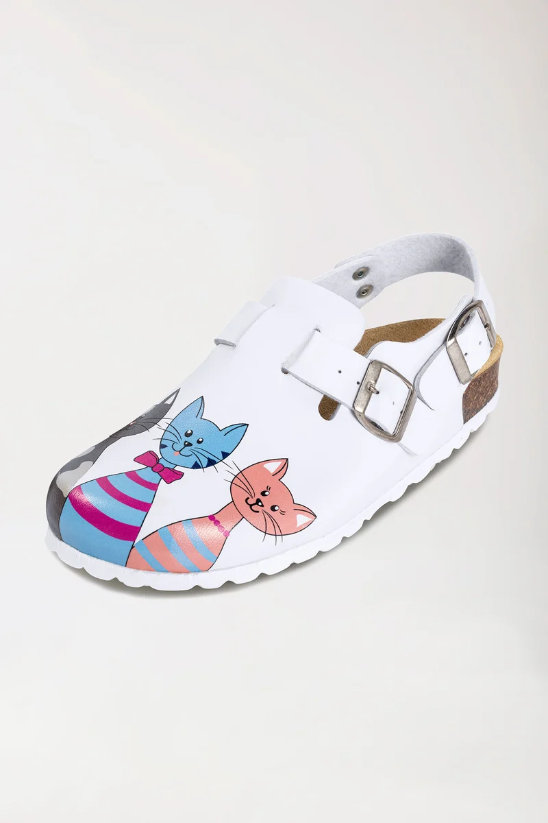 Damen Clog weiß/pfirsichrosa/blau