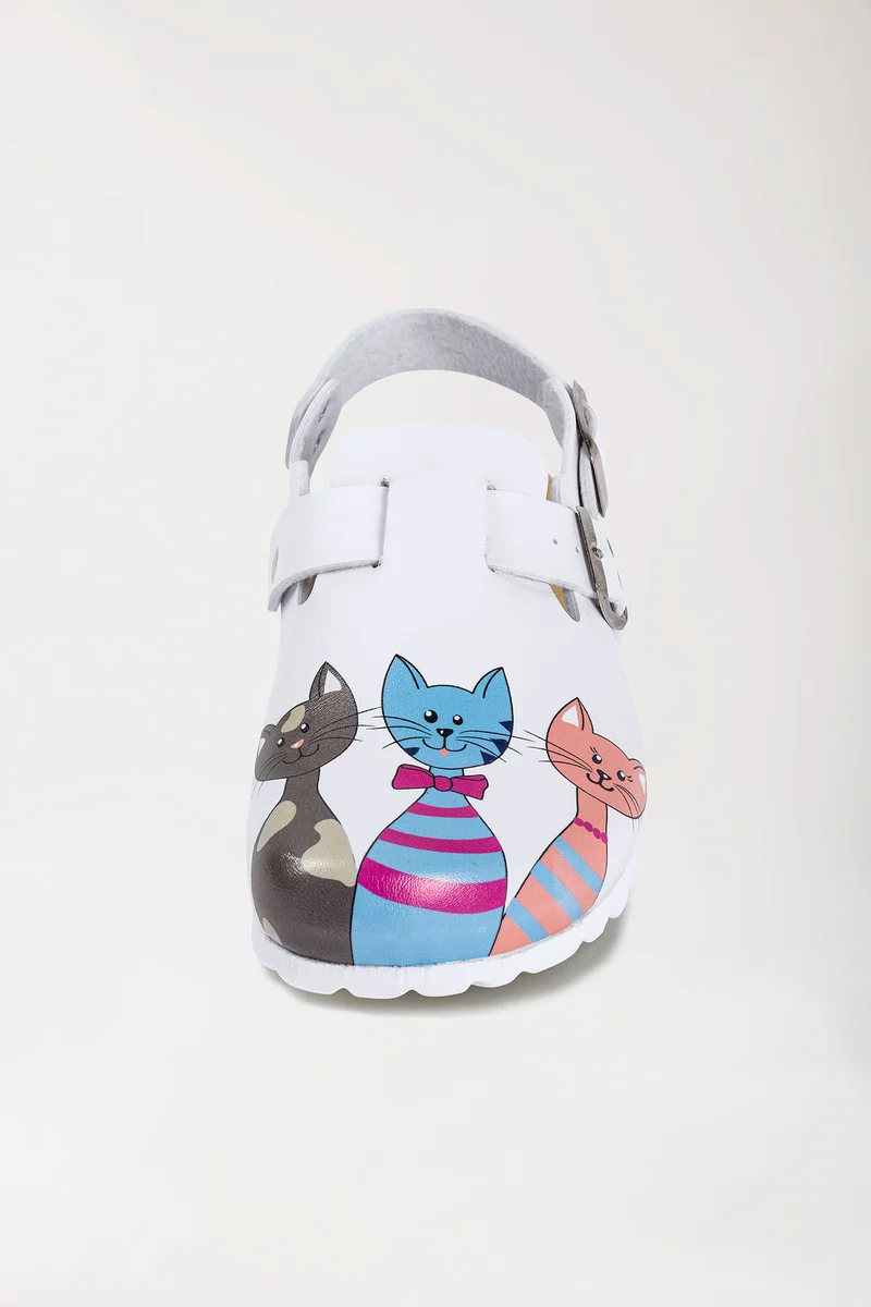 Damen Clog weiß/pfirsichrosa/blau