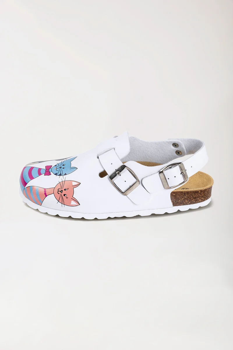 Damen Clog weiß/pfirsichrosa/blau