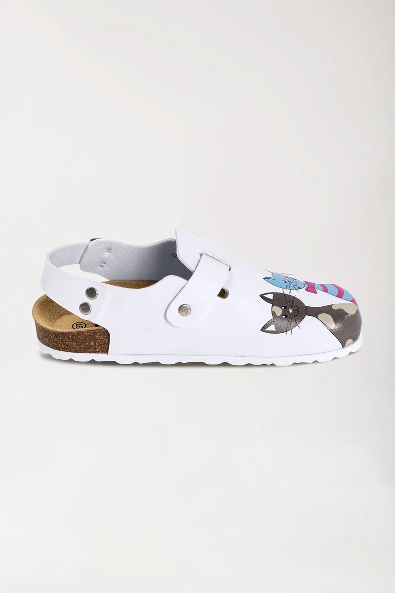 Damen Clog weiß/pfirsichrosa/blau