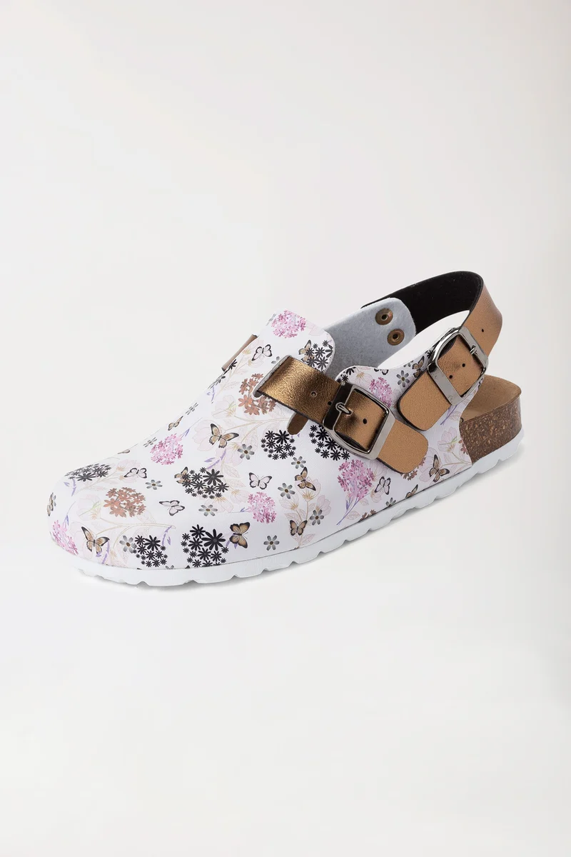 Damen Clog weiß/kupfer/rose