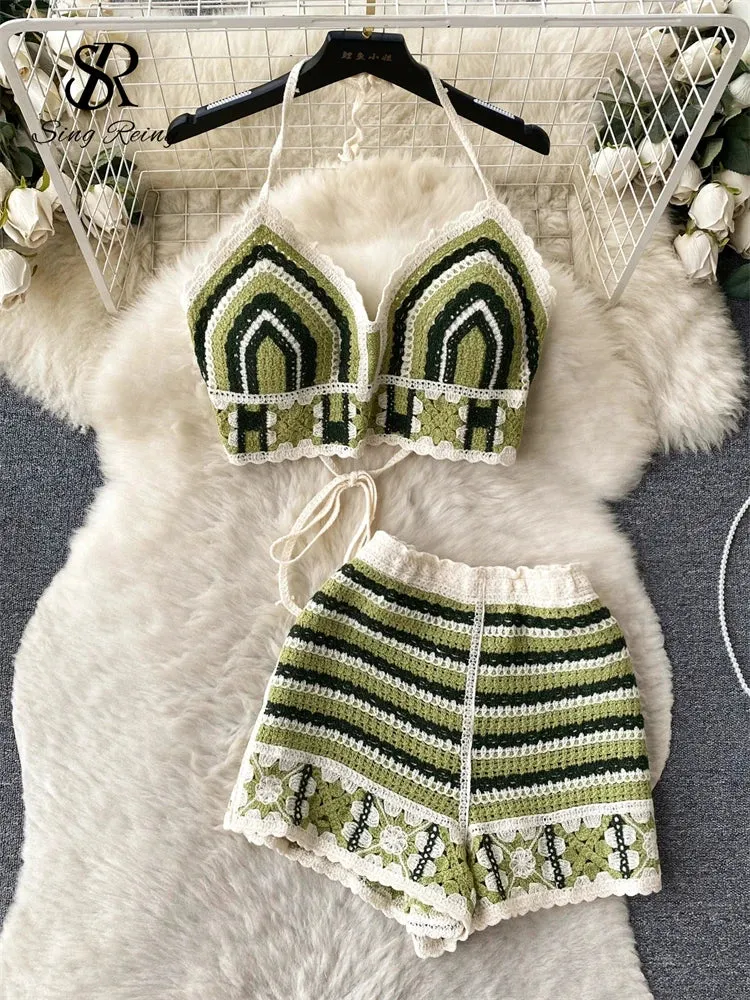Damen Strick Bikini BH Set Gepolstert Brasilianischer Badeanzug Bademode Strand