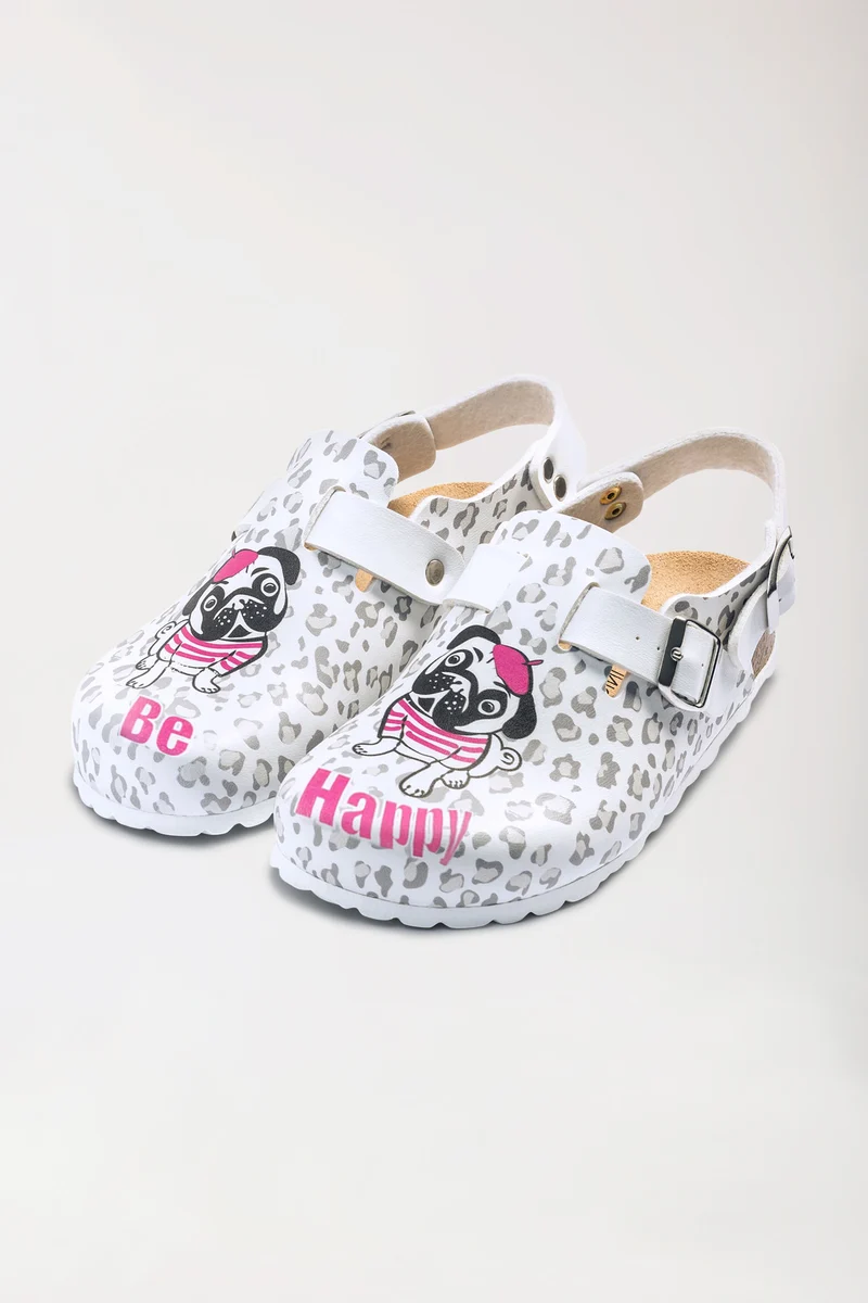Damen Clog weiß/grau/pink