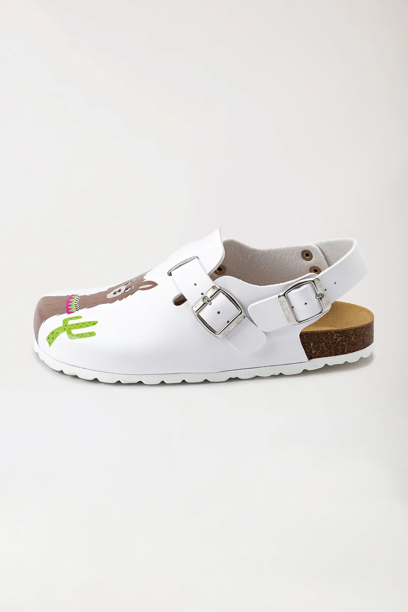 Damen Clog - Fersenriemen - Motivdruck - weiß/bunt