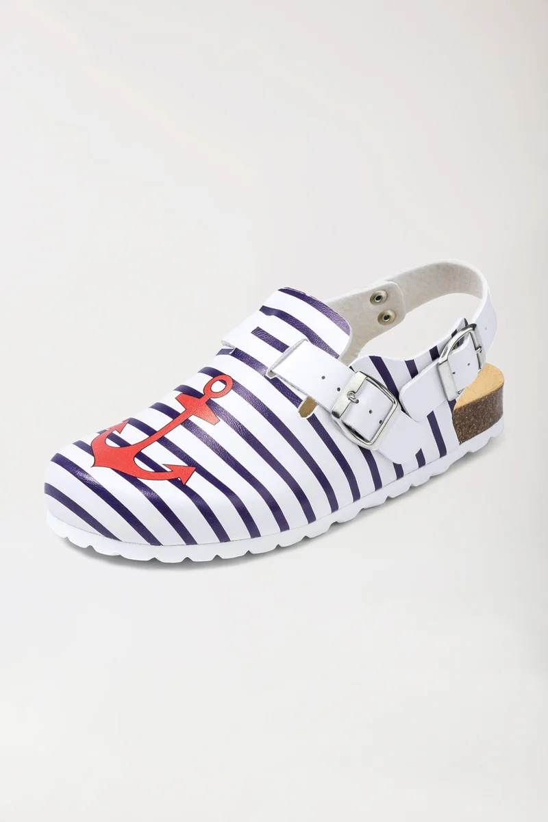 Damen Clog weiß/marine/rot