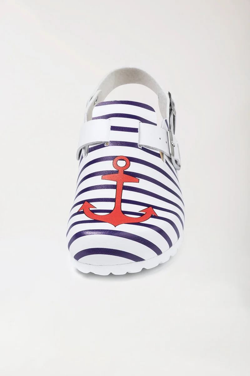 Damen Clog weiß/marine/rot