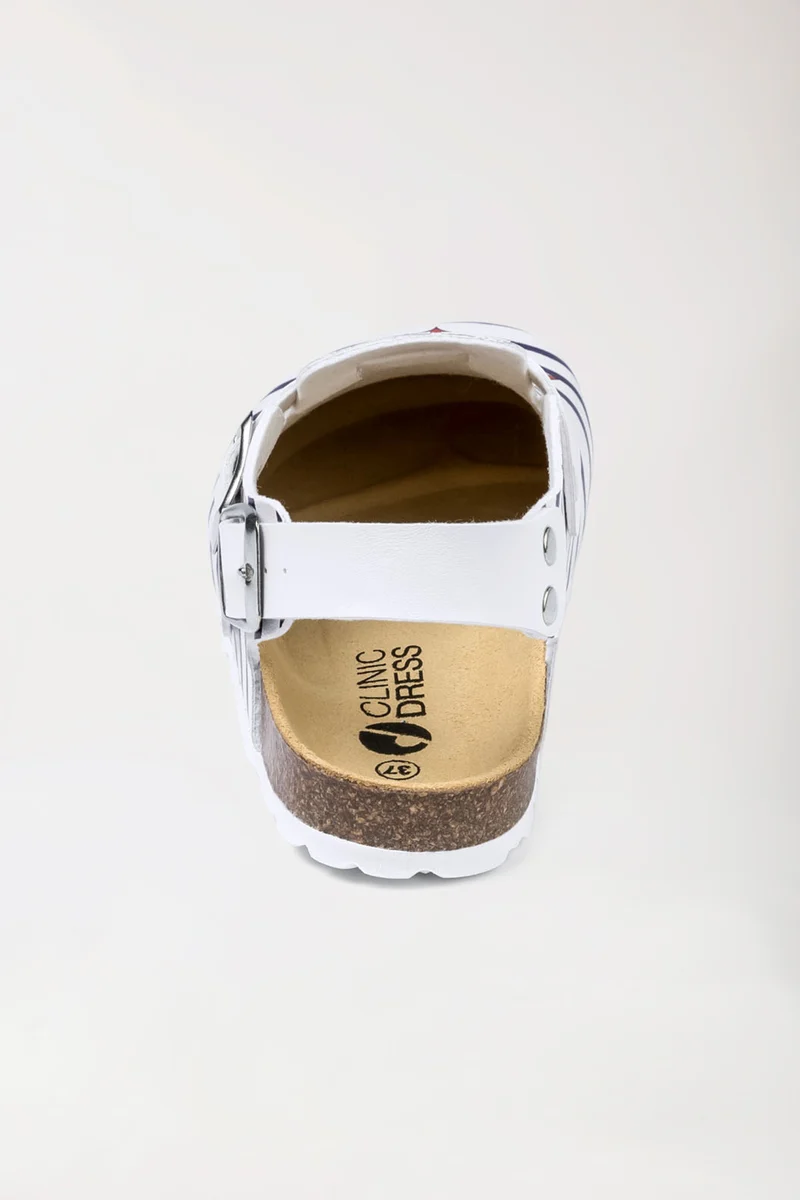 Damen Clog weiß/marine/rot