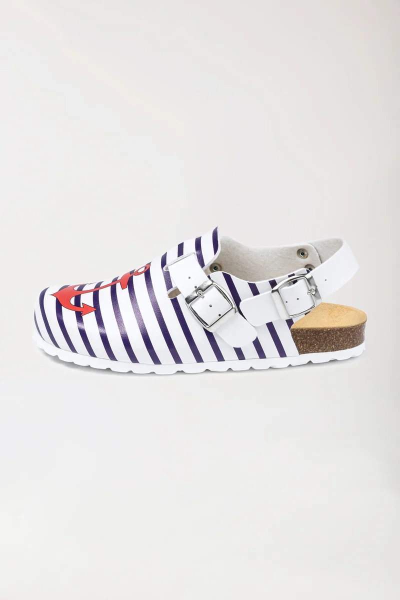 Damen Clog weiß/marine/rot
