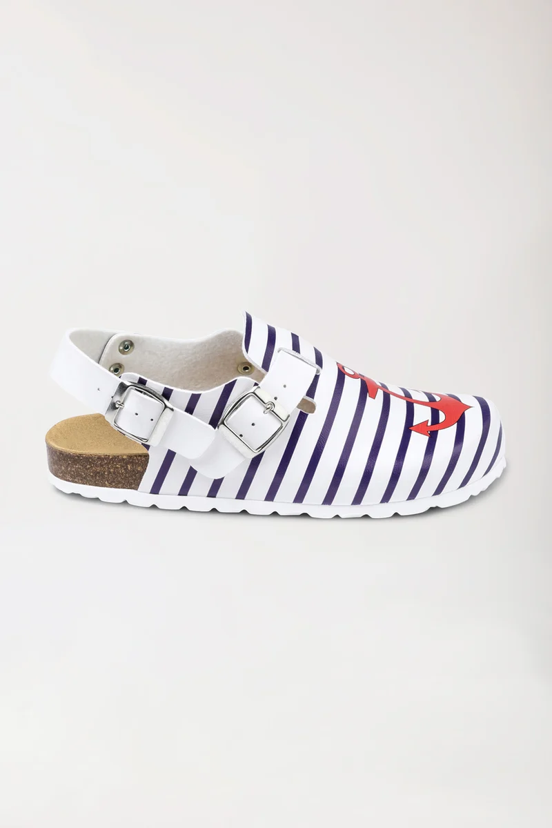 Damen Clog weiß/marine/rot