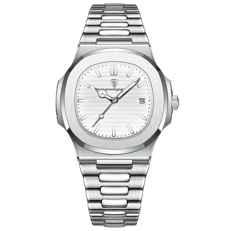 Herren Armbanduhr Silber Schwarz Edelstahl Quarzuhr Luxus Chronograph Business