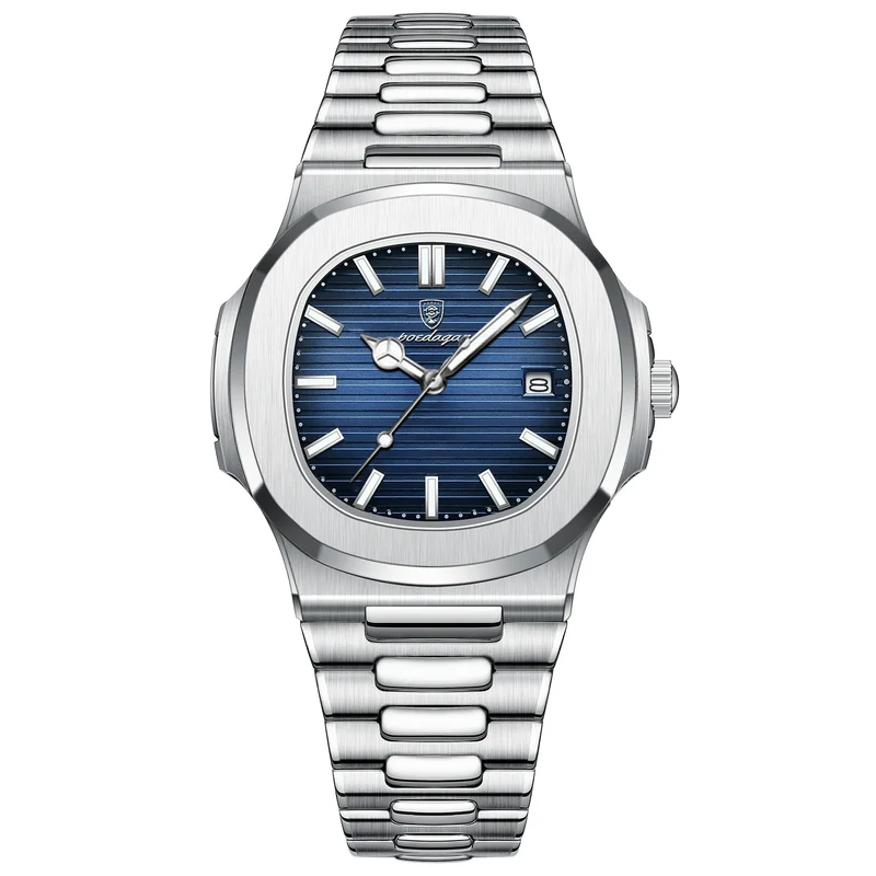 Herren Armbanduhr Silber Schwarz Edelstahl Quarzuhr Luxus Chronograph Business