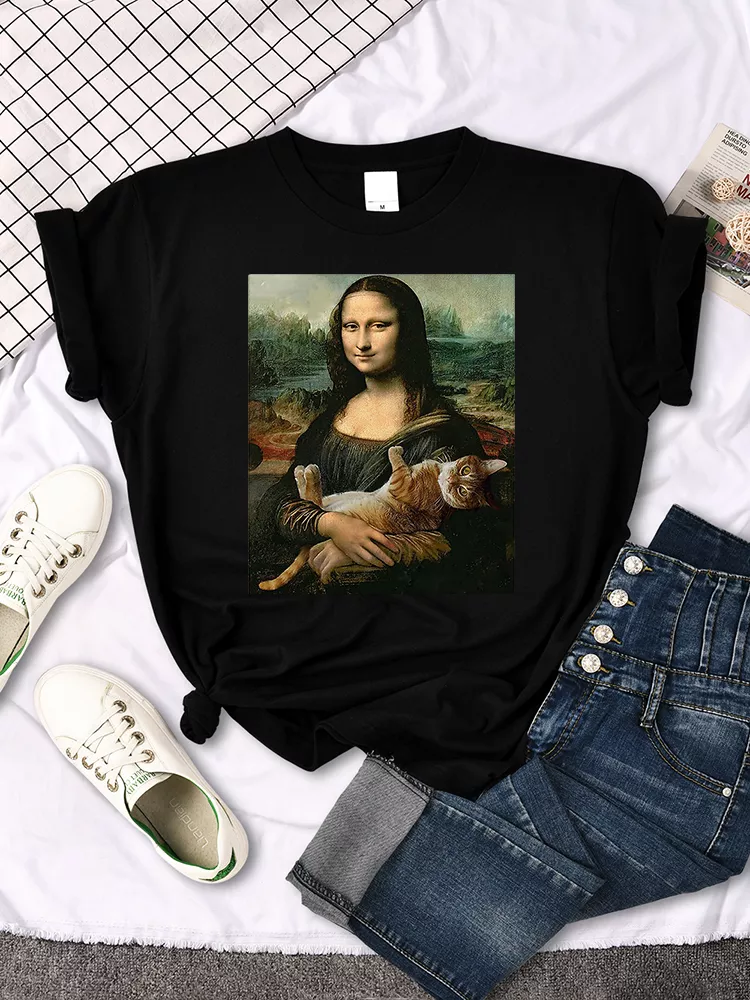 Damen Sommer Top Mona Lisa T-Shirt Rundhals Streetwear lockeres Damentop Mädchen