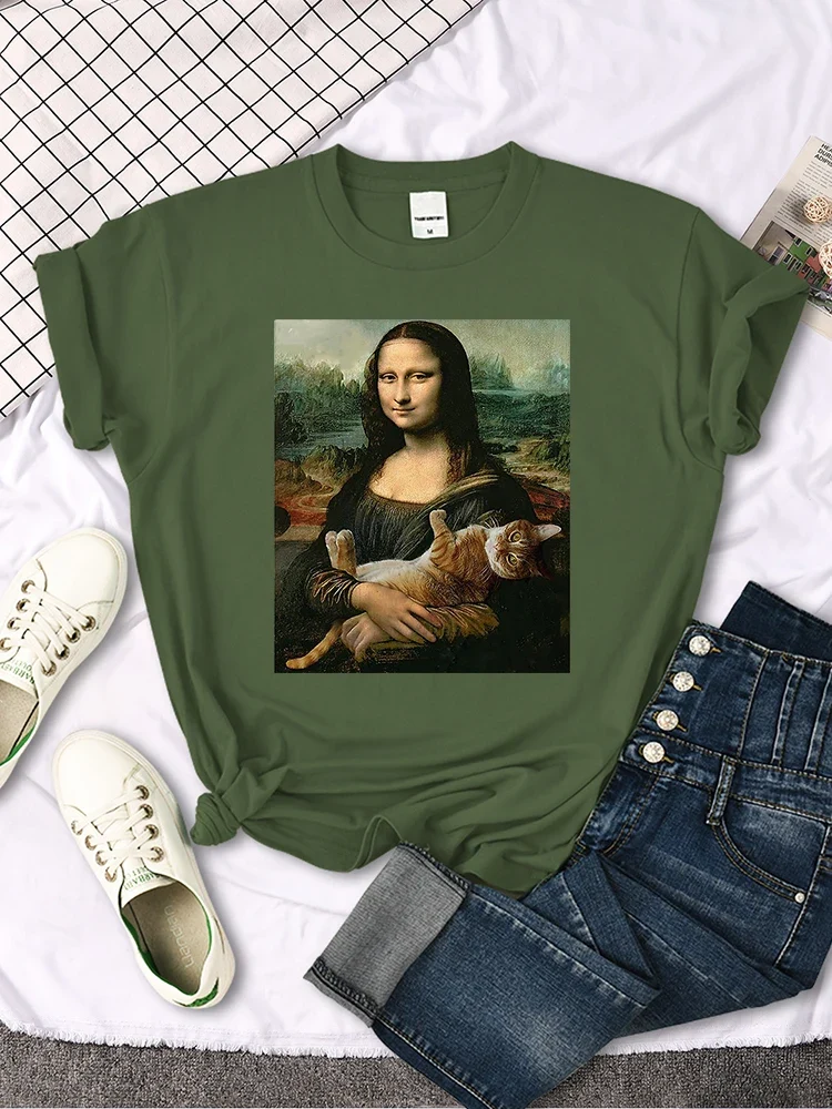 Damen Sommer Top Mona Lisa T-Shirt Rundhals Streetwear lockeres Damentop Mädchen