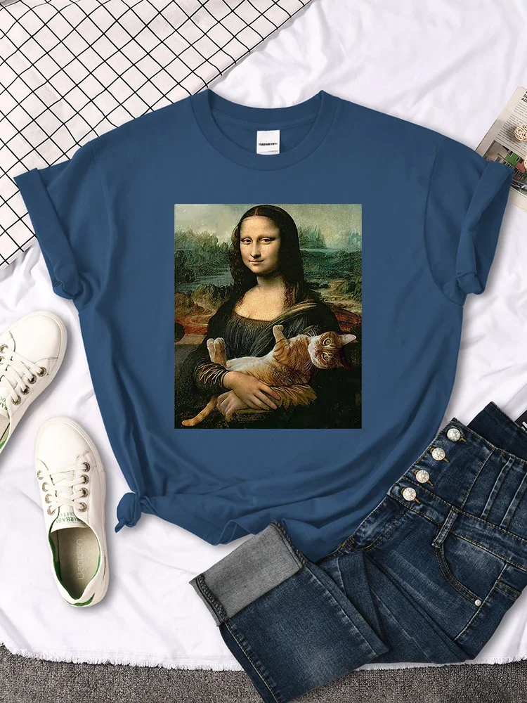 Damen Sommer Top Mona Lisa T-Shirt Rundhals Streetwear lockeres Damentop Mädchen