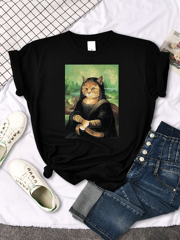 Damen Sommer Top Mona Lisa T-Shirt Rundhals Streetwear lockeres Damentop Mädchen