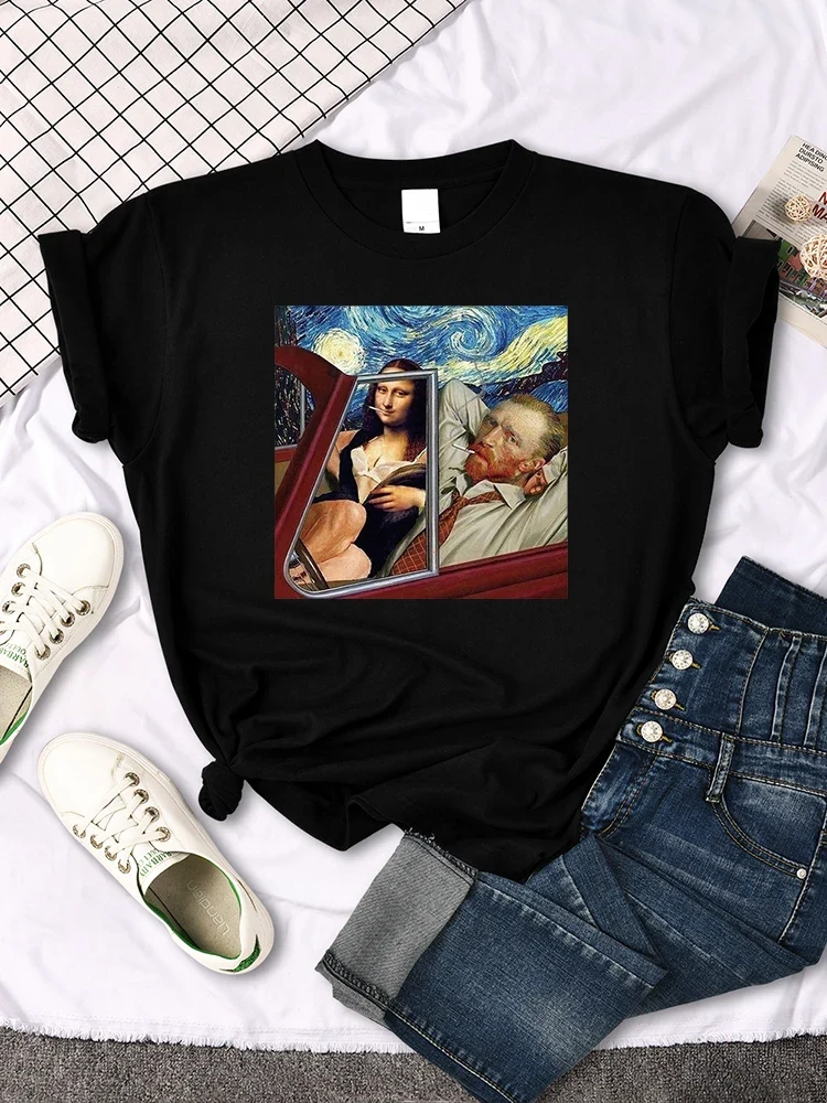 Damen Sommer Top Mona Lisa T-Shirt Rundhals Streetwear lockeres Damentop Mädchen