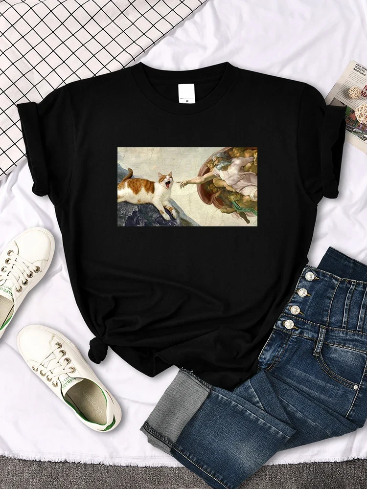 Damen Sommer Top Mona Lisa T-Shirt Rundhals Streetwear lockeres Damentop Mädchen