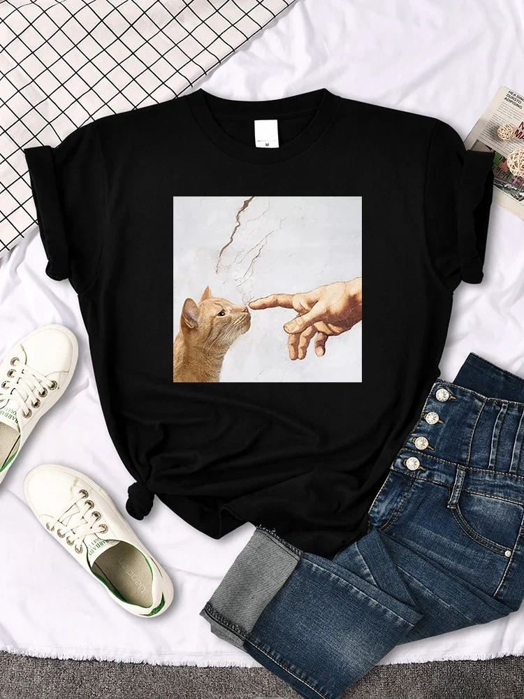 Damen Sommer Top Mona Lisa T-Shirt Rundhals Streetwear lockeres Damentop Mädchen
