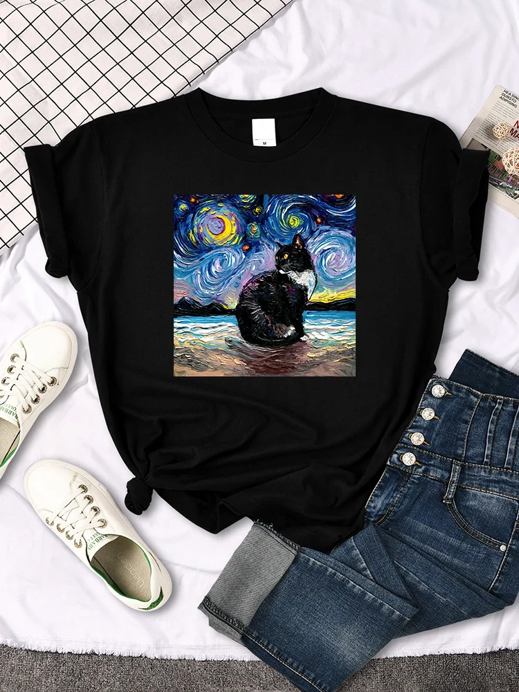 Damen Sommer Top Mona Lisa T-Shirt Rundhals Streetwear lockeres Damentop Mädchen