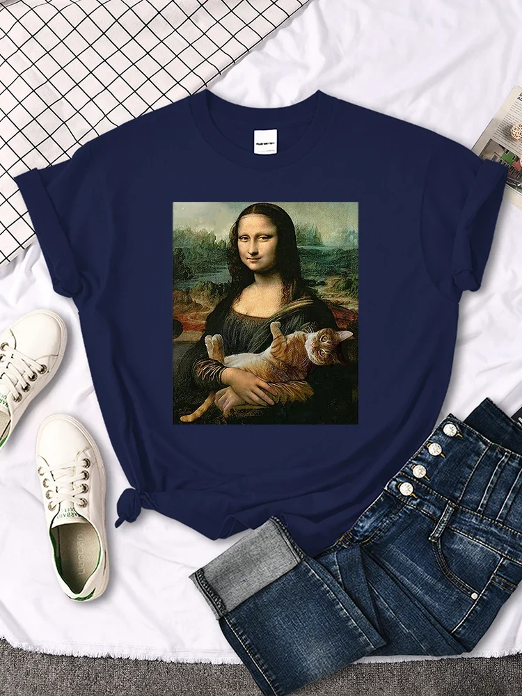 Damen Sommer Top Mona Lisa T-Shirt Rundhals Streetwear lockeres Damentop Mädchen