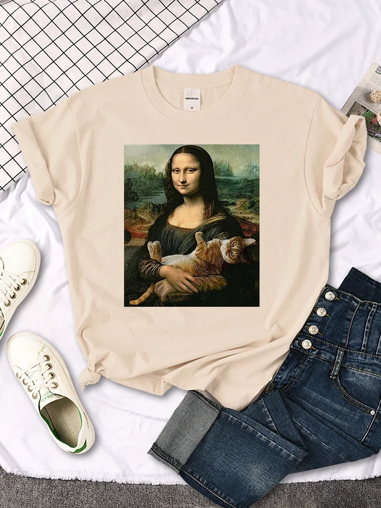 Damen Sommer Top Mona Lisa T-Shirt Rundhals Streetwear lockeres Damentop Mädchen