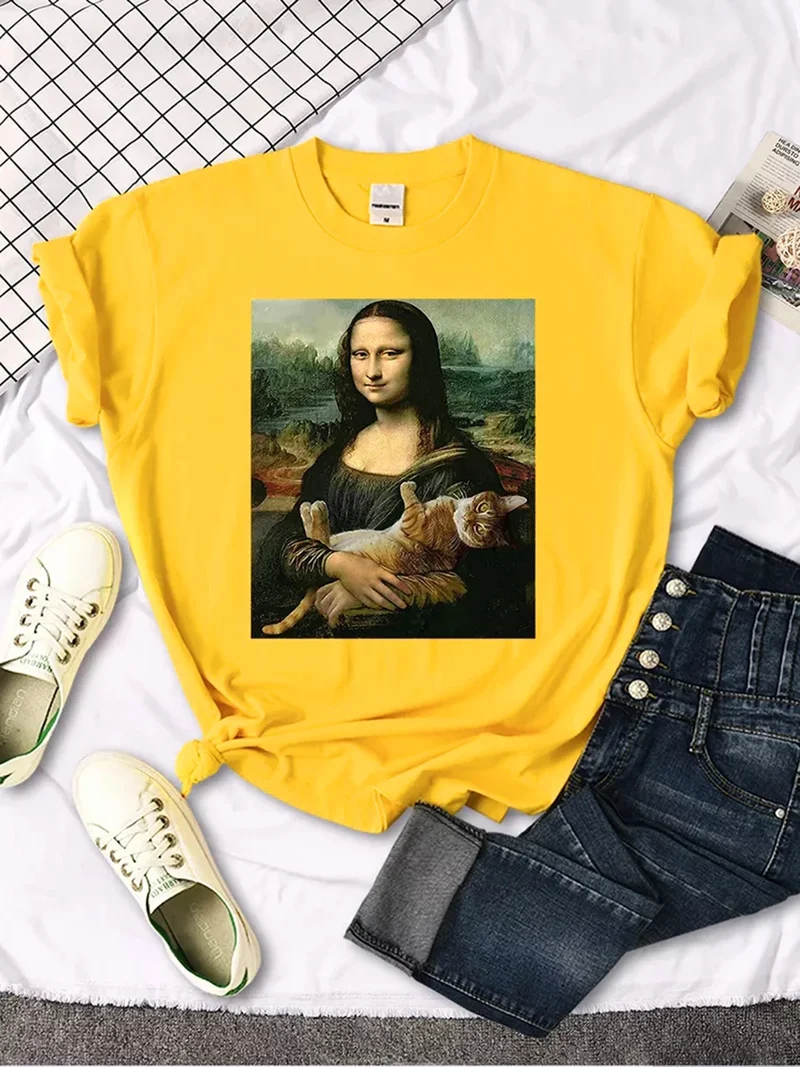 Damen Sommer Top Mona Lisa T-Shirt Rundhals Streetwear lockeres Damentop Mädchen