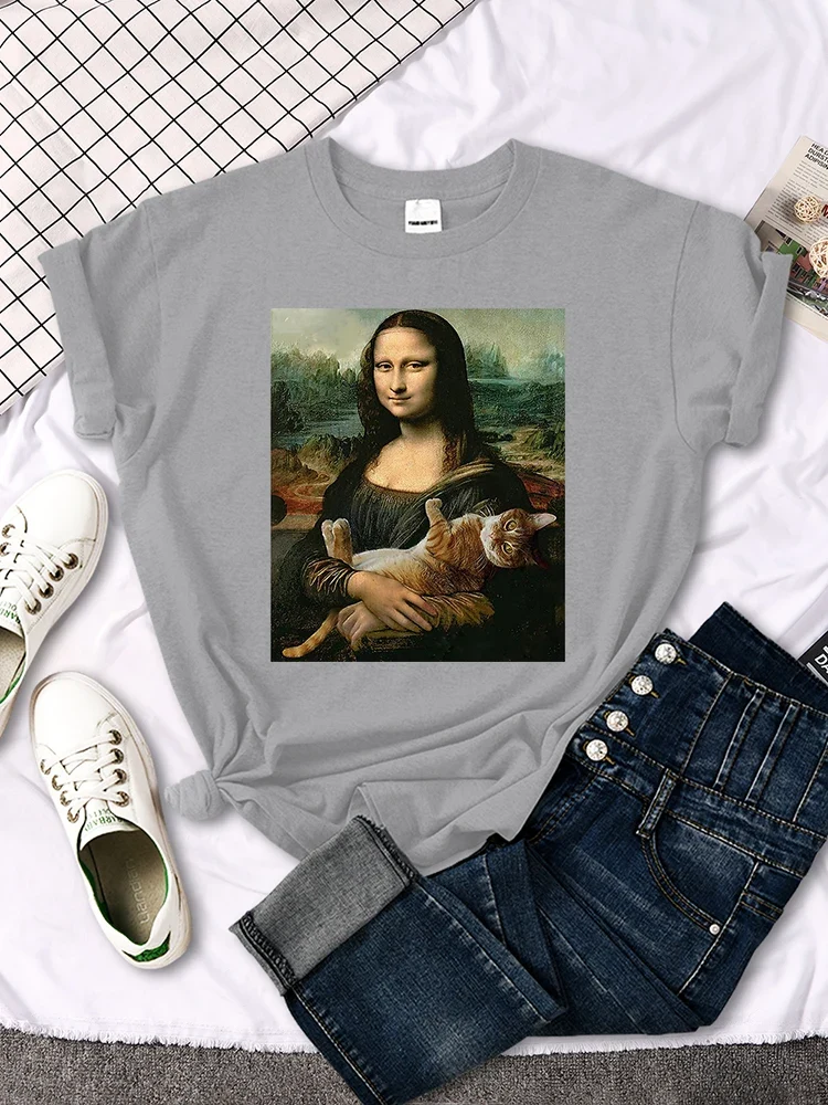 Damen Sommer Top Mona Lisa T-Shirt Rundhals Streetwear lockeres Damentop Mädchen