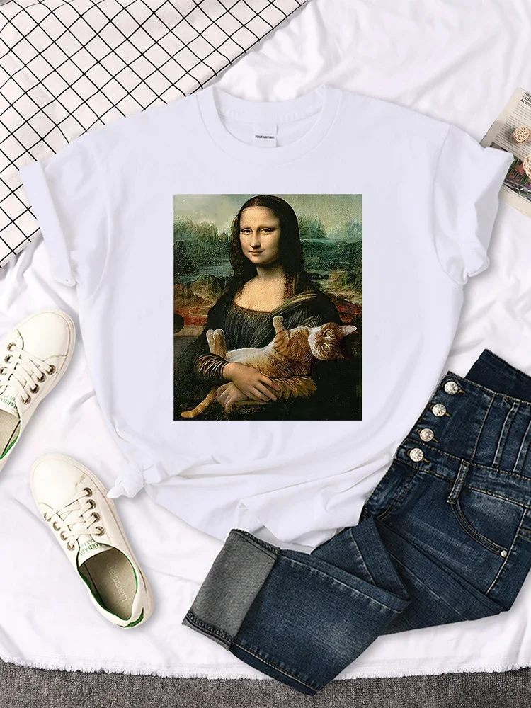 Damen Sommer Top Mona Lisa T-Shirt Rundhals Streetwear lockeres Damentop Mädchen