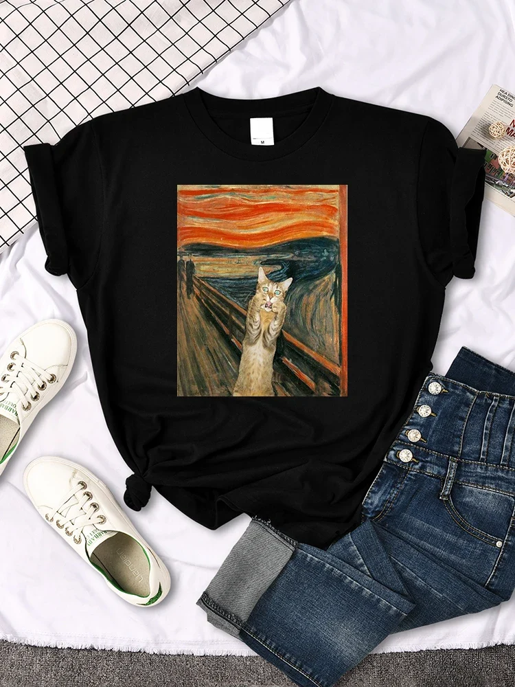 Damen Sommer Top Mona Lisa T-Shirt Rundhals Streetwear lockeres Damentop Mädchen