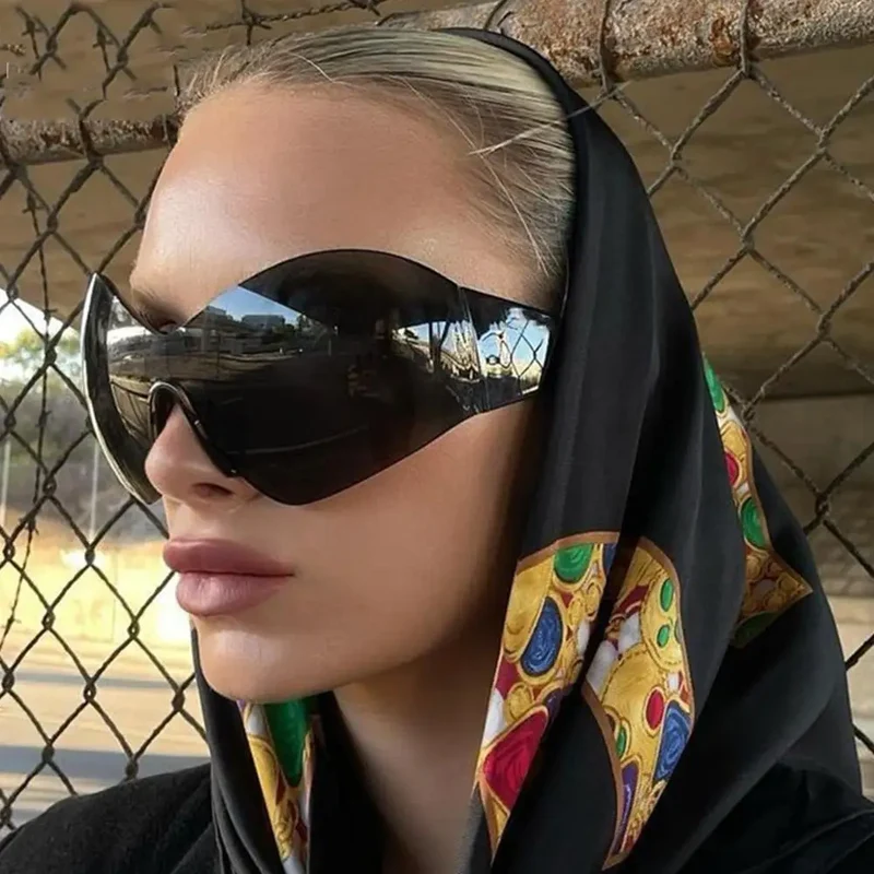 Luxus Sonnenbrille Damen Brille übergroße futuristische Gläser UV400-Schutz