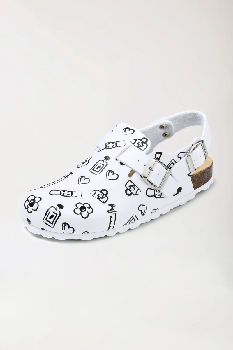 Damen Clog - Fersenriemen - weiß/schwarz