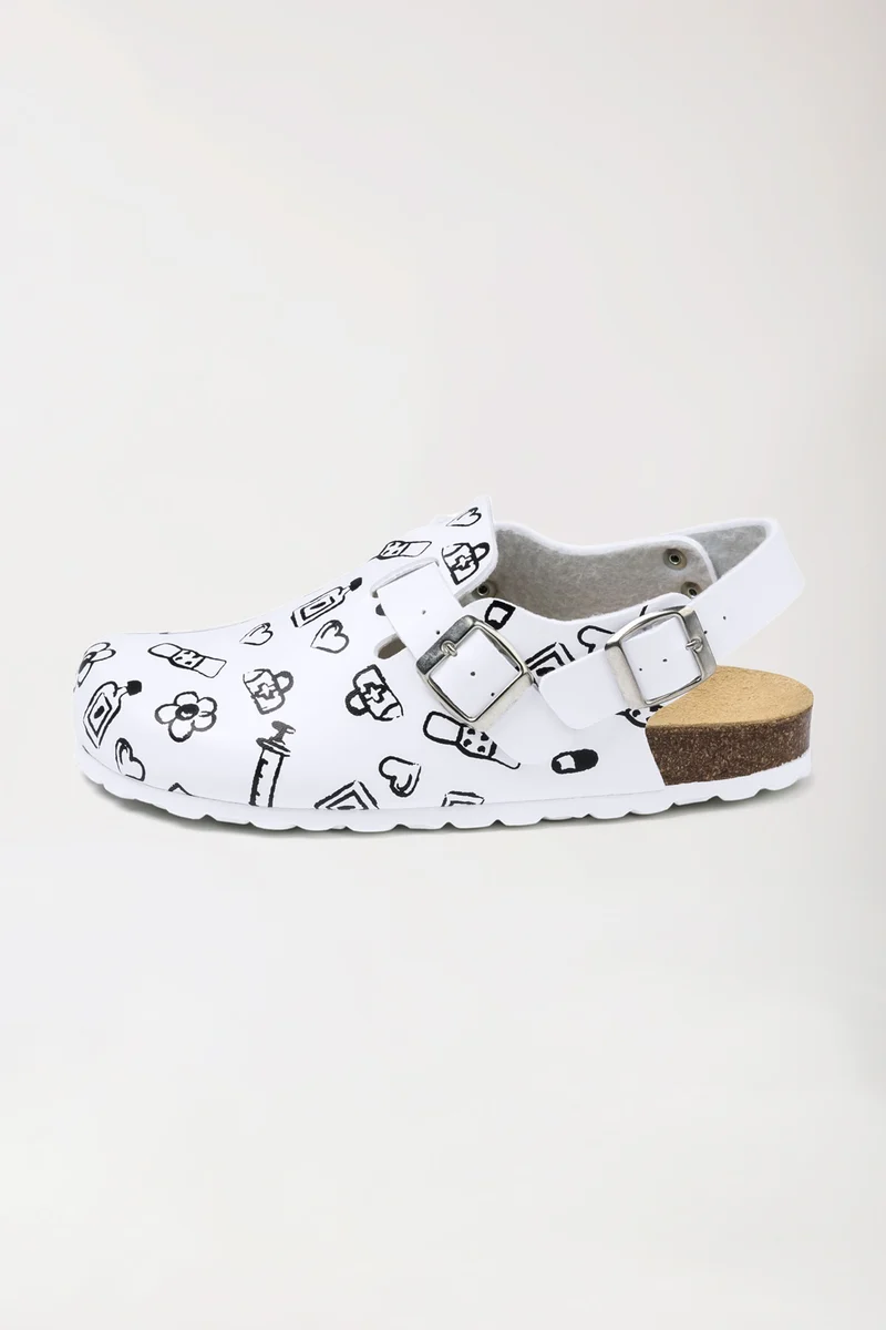 Damen Clog - Fersenriemen - weiß/schwarz