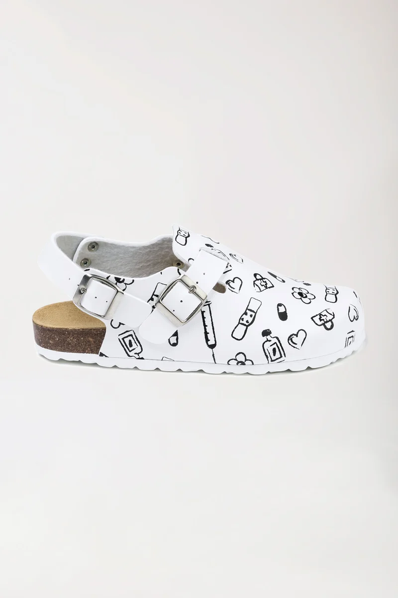 Damen Clog - Fersenriemen - weiß/schwarz