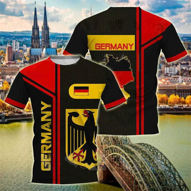 Herren Fashion Deutschland Vintage 3D T-Shirt Rundhals Unisex Sommer Streetwear