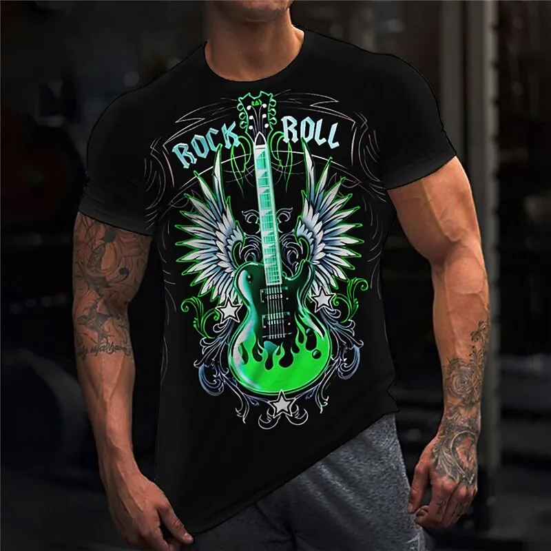 Fashion Herren Rock N Roll 3D T-Shirt Rundhals Unisex Sommer Streetwear Tank Top